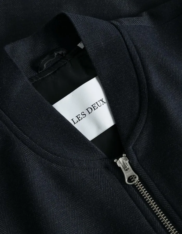 Men Como Reg Herringbone Bomber Jacket 8211 Dark NavyDark Grey Melange Les Deux JacketsCoats