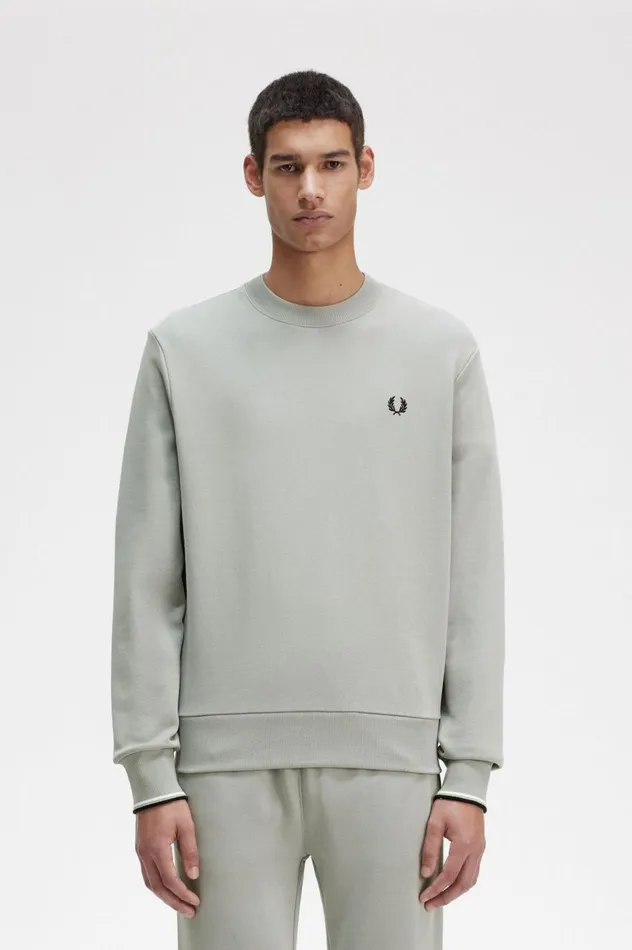 Men Crew Neck Sweatshirt Limestone Fred Perry Sweatshirts