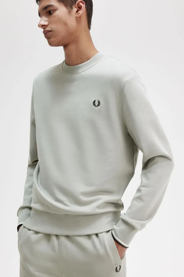 Men Crew Neck Sweatshirt Limestone Fred Perry Sweatshirts