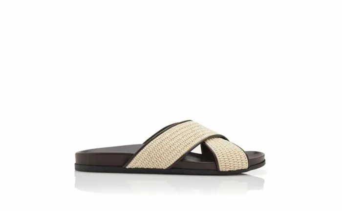Men Dark Cream And Brown Raffia Flat Sandals Manolo Blahnik Sandals