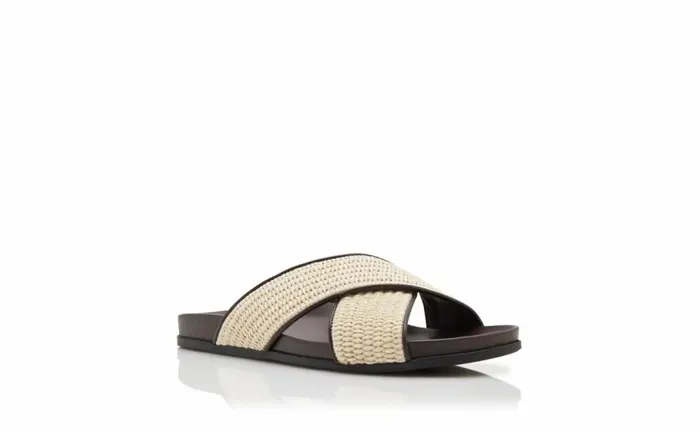 Men Dark Cream And Brown Raffia Flat Sandals Manolo Blahnik Sandals