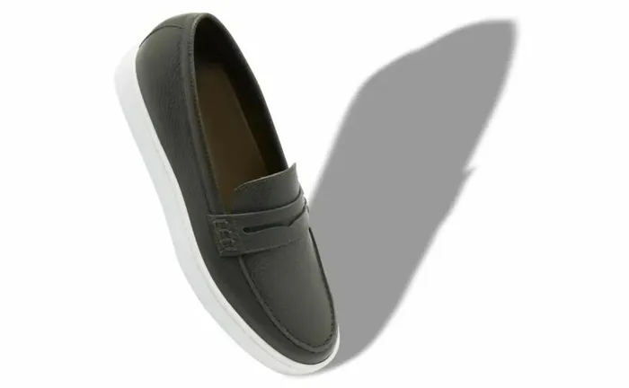 Men Dark Green Calf Leather SlipOn Loafers Manolo Blahnik Loafers