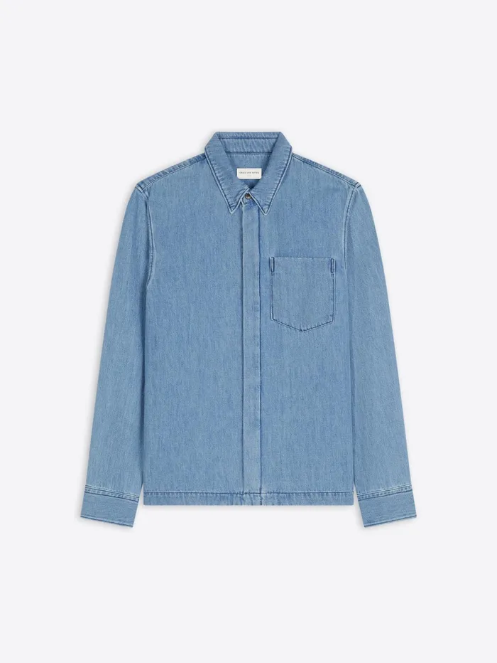Men Dries Van Noten Shirts Denim Zip Shirt