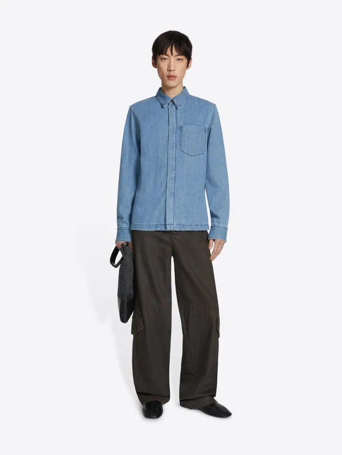Men Dries Van Noten Shirts Denim Zip Shirt