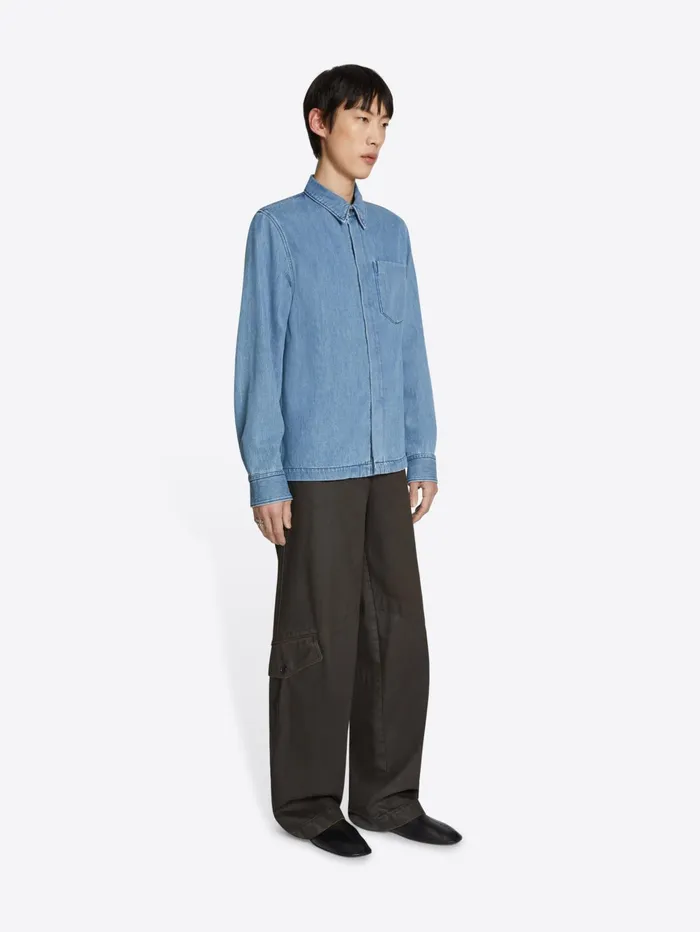 Men Dries Van Noten Shirts Denim Zip Shirt