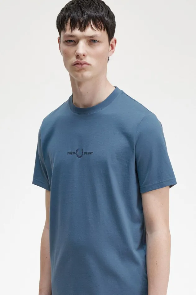 Men Embroidered TShirt Midnight Blue Fred Perry TShirts
