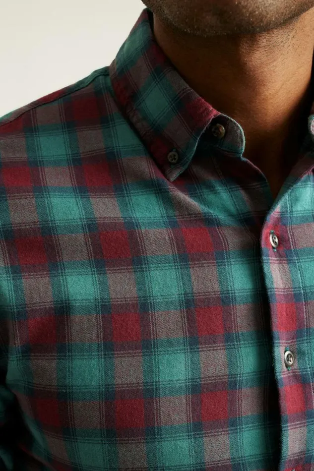 Men Everyday Lightweight Flannel Shirt Burgundy Sage Plaid Bonobos Overshirts