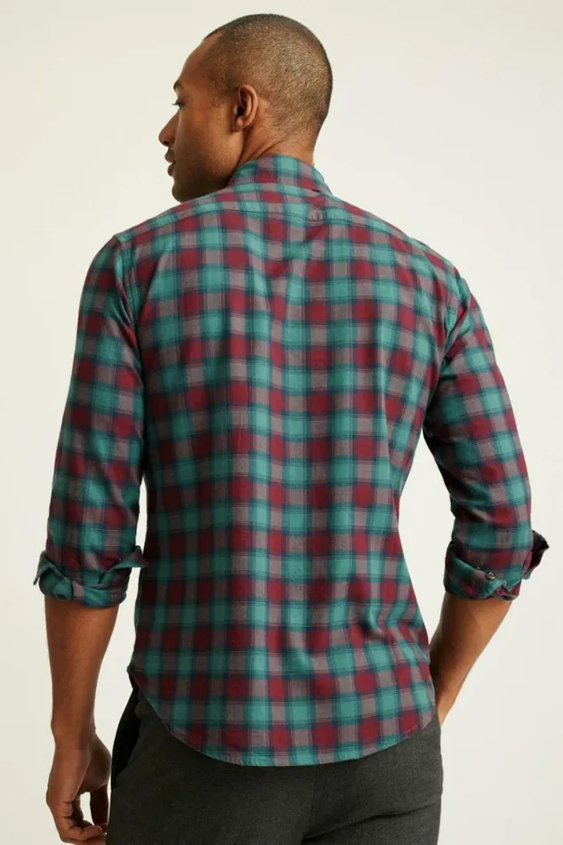Men Everyday Lightweight Flannel Shirt Burgundy Sage Plaid Bonobos Overshirts