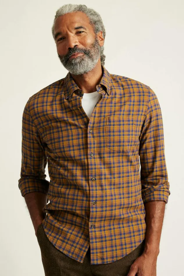 Men Everyday Lightweight Flannel Shirt Navy Rust Plaid Bonobos Overshirts