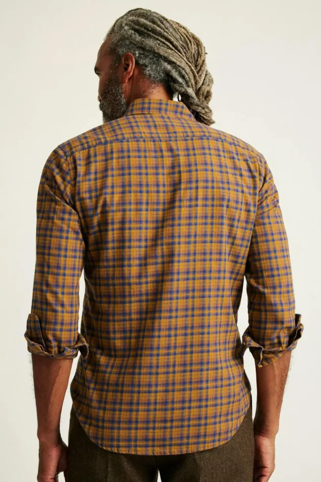 Men Everyday Lightweight Flannel Shirt Navy Rust Plaid Bonobos Overshirts