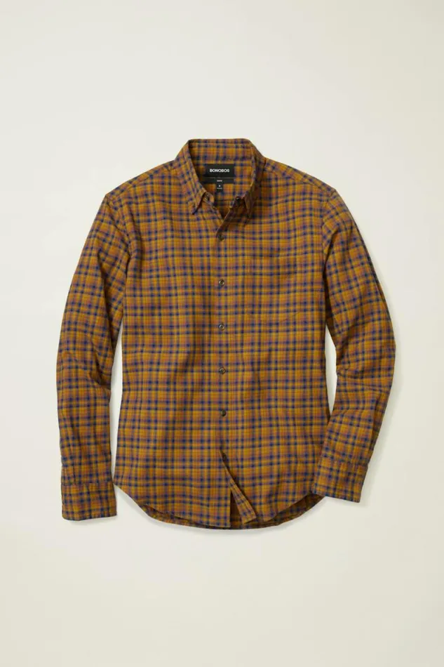 Men Everyday Lightweight Flannel Shirt Navy Rust Plaid Bonobos Overshirts