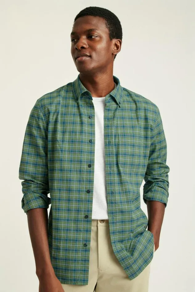 Men Everyday Shirt Forest Green Plaid Bonobos Business Casual Shirts