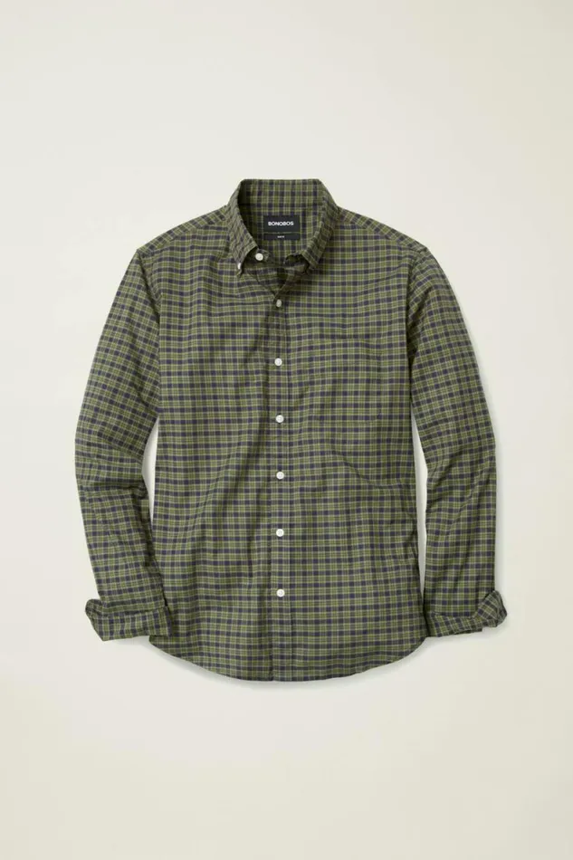 Men Everyday Shirt Navy Forest Plaid Bonobos Business Casual Shirts