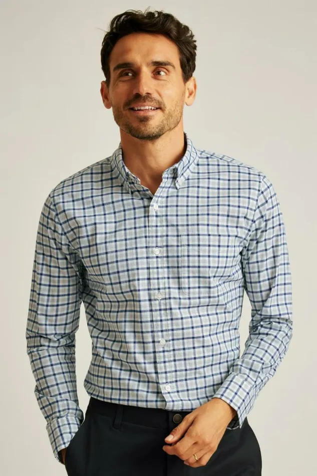 Men Everyday Shirt Navy Grey Plaid Bonobos Business Casual Shirts