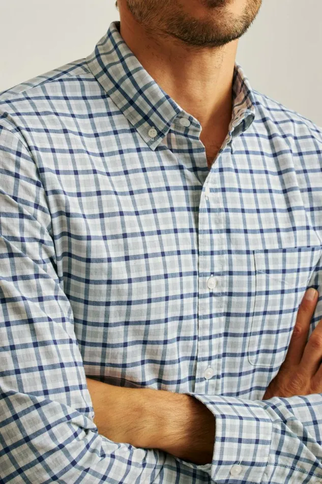 Men Everyday Shirt Navy Grey Plaid Bonobos Business Casual Shirts