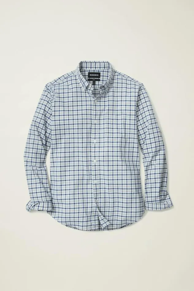 Men Everyday Shirt Navy Grey Plaid Bonobos Business Casual Shirts