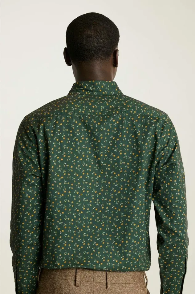 Men Everyday Shirt Pine Green Gold Floral Bonobos Casual Shirts