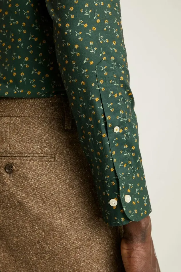 Men Everyday Shirt Pine Green Gold Floral Bonobos Casual Shirts