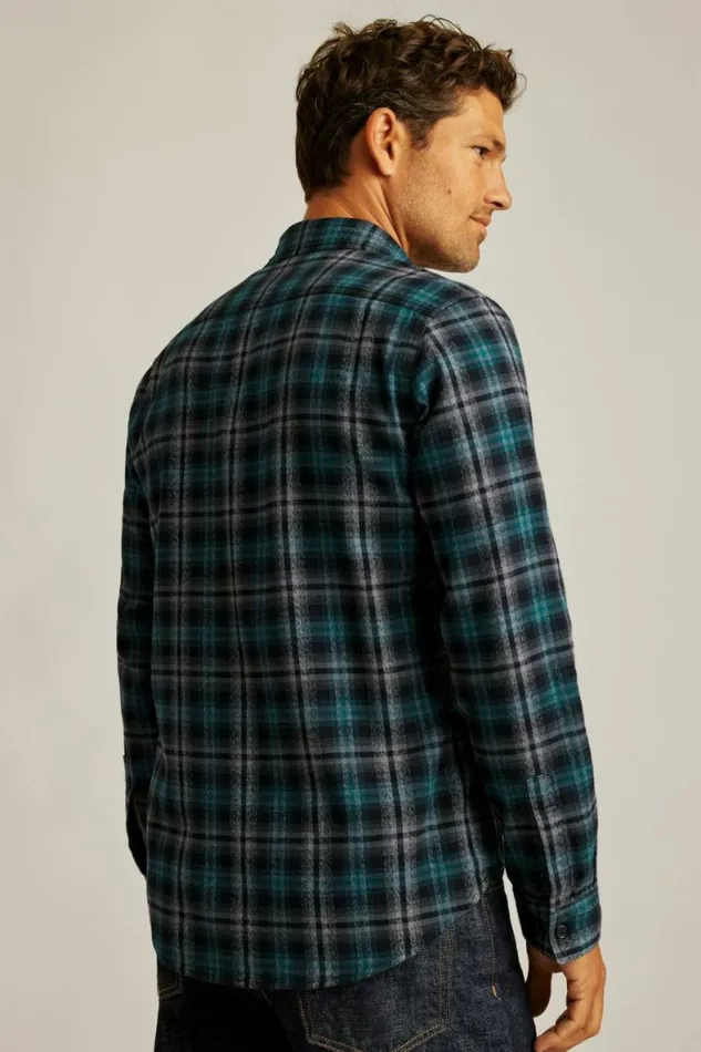 Men Fireside Flannel Shirt Charcoal Jade Plaid Bonobos Overshirts