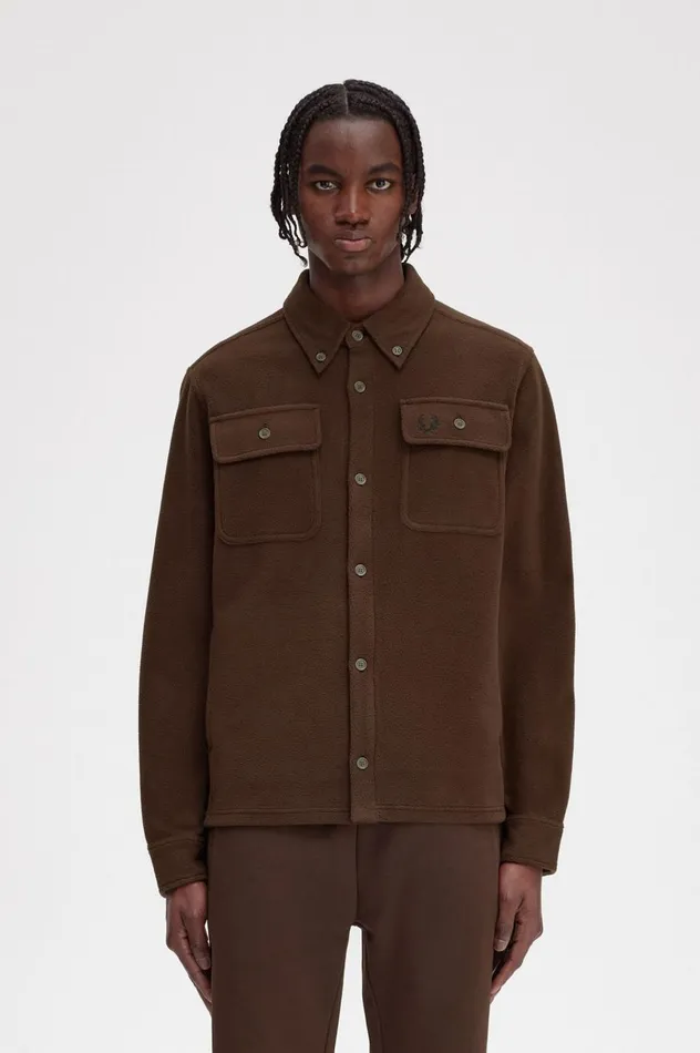 Men Fleece Overshirt Burnt Tobacco Fred Perry Overshirts