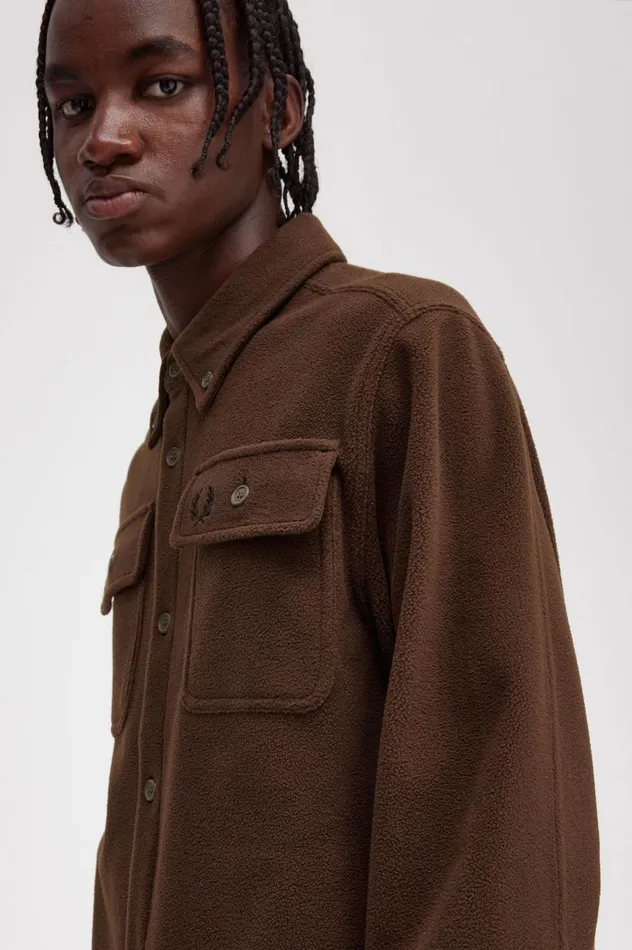 Men Fleece Overshirt Burnt Tobacco Fred Perry Overshirts