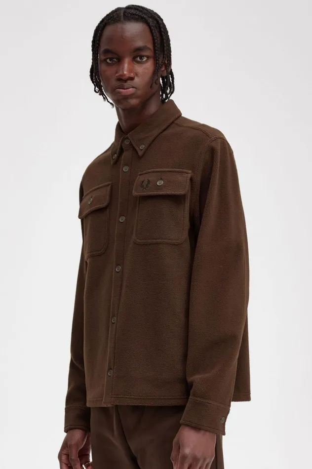 Men Fleece Overshirt Burnt Tobacco Fred Perry Overshirts