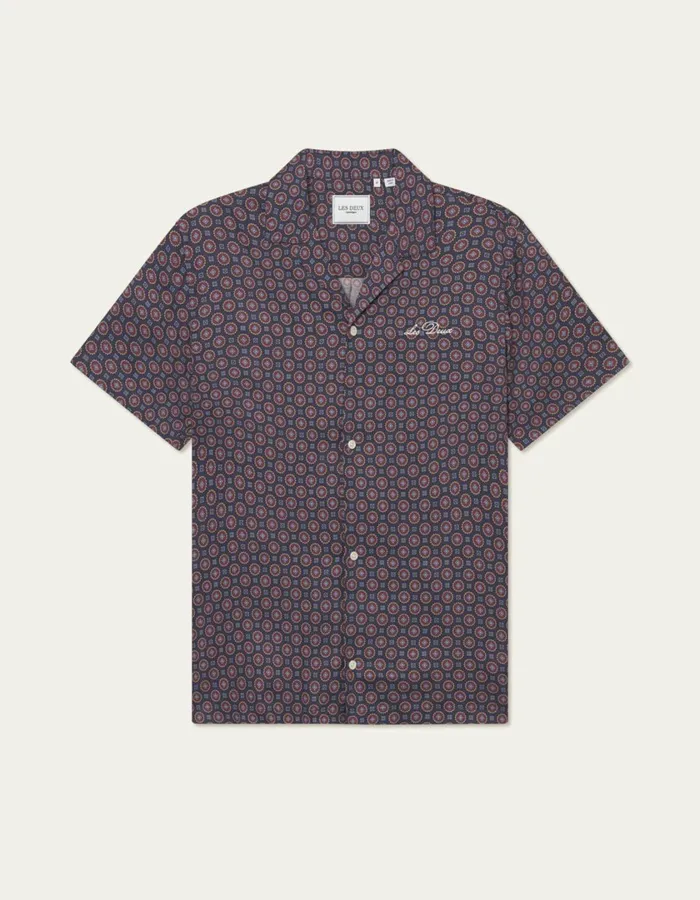 Men Foulard AOP SS Shirt 8211 Dark Navy Les Deux ShirtsOvershirts