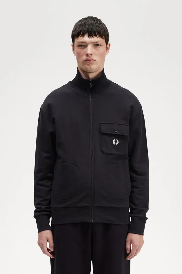 Men Funnel Neck Track Jacket Black Fred Perry Track Jackets