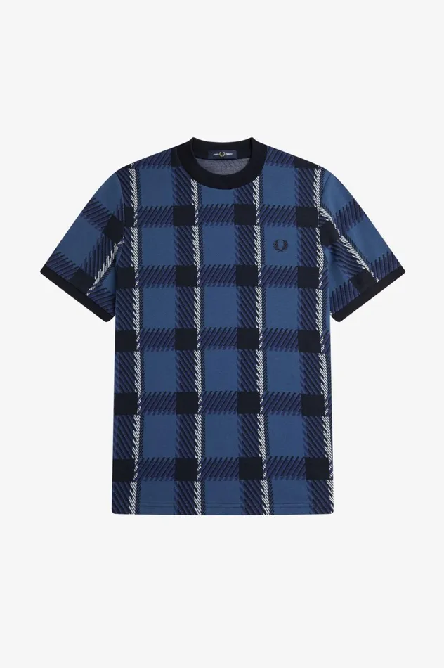 Men Glitch Tartan TShirt Midnight Blue Fred Perry TShirts