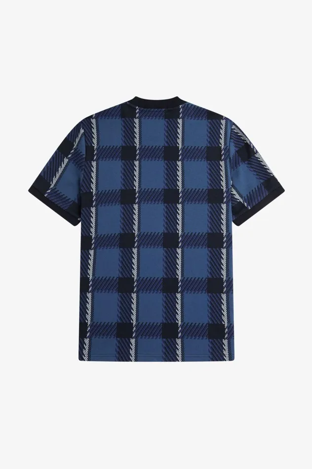 Men Glitch Tartan TShirt Midnight Blue Fred Perry TShirts