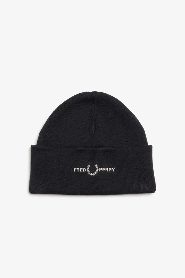 Men Graphic Beanie Black Fred Perry Accessories