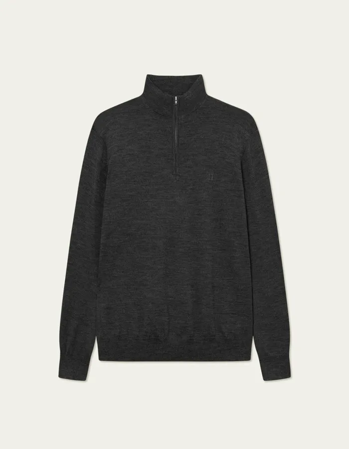 Men Greyson HalfZip Merino Knit 8211 Dark Grey Melange Les Deux Knitwear