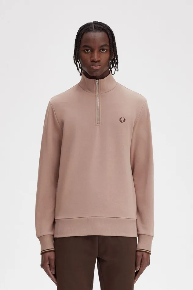 Men Half Zip Sweatshirt Dark Pink Fred Perry Sweatshirts