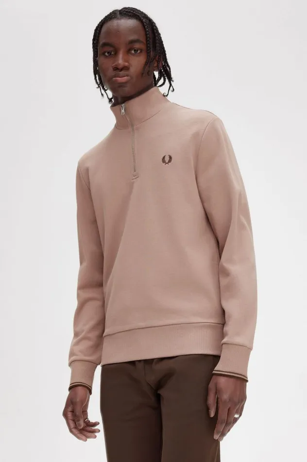 Men Half Zip Sweatshirt Dark Pink Fred Perry Sweatshirts