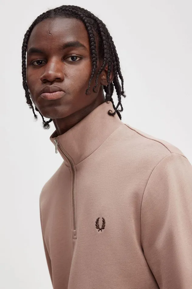 Men Half Zip Sweatshirt Dark Pink Fred Perry Sweatshirts