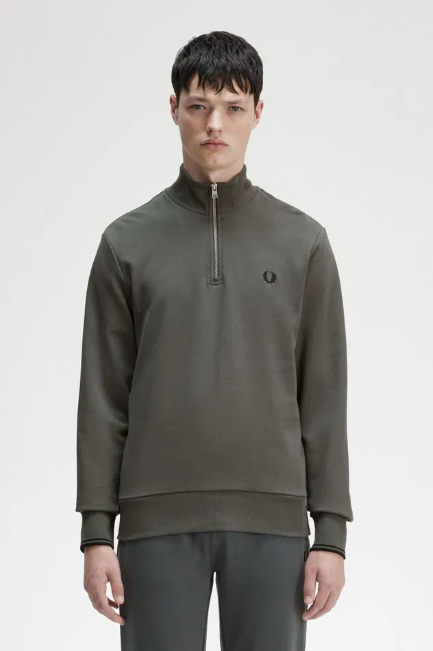 Men Half Zip Sweatshirt Field Green Fred Perry Sweatshirts