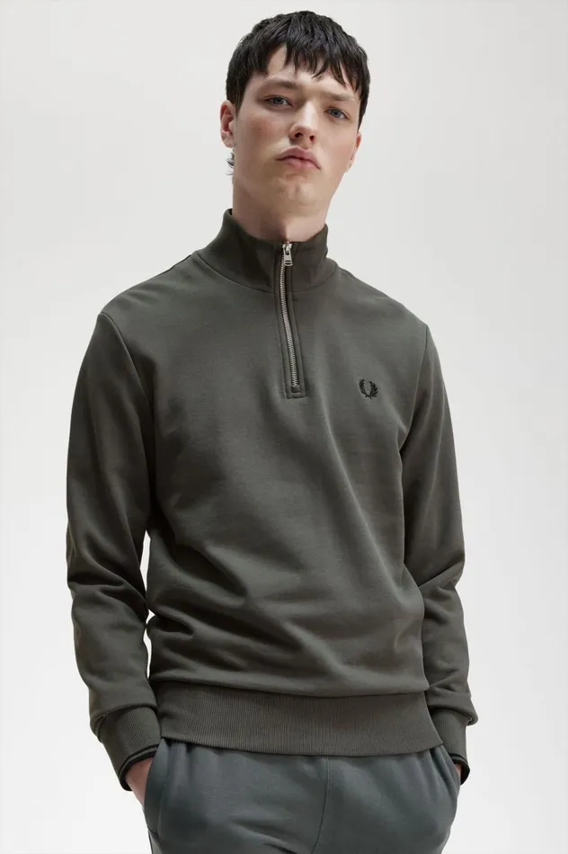 Men Half Zip Sweatshirt Field Green Fred Perry Sweatshirts