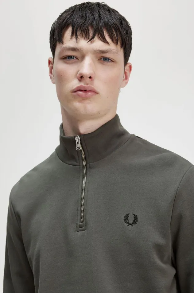 Men Half Zip Sweatshirt Field Green Fred Perry Sweatshirts