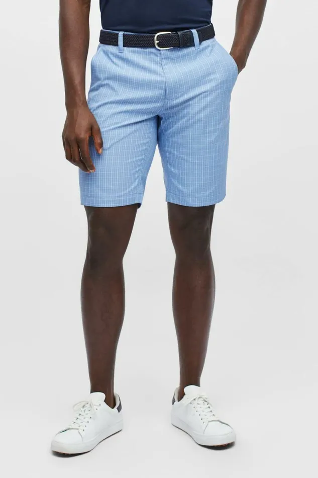 Men Highland Golf Shorts Light Blue Mini Plaid Bonobos Golf Shorts
