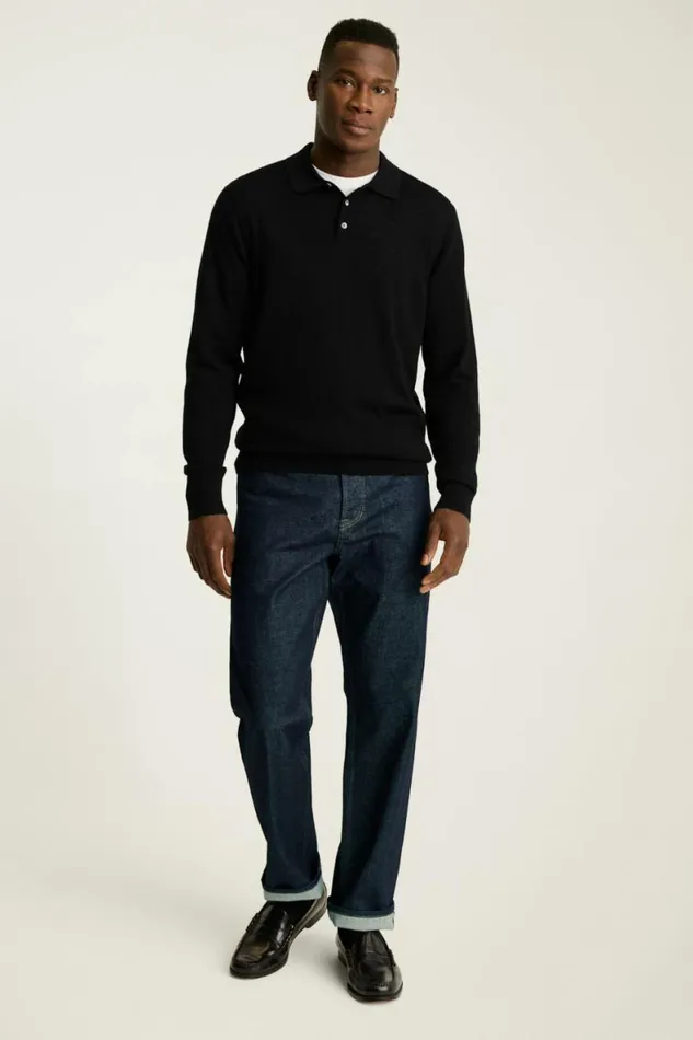 Men Hudson Long Sleeve Sweater Polo Black Merino Bonobos Cardigans