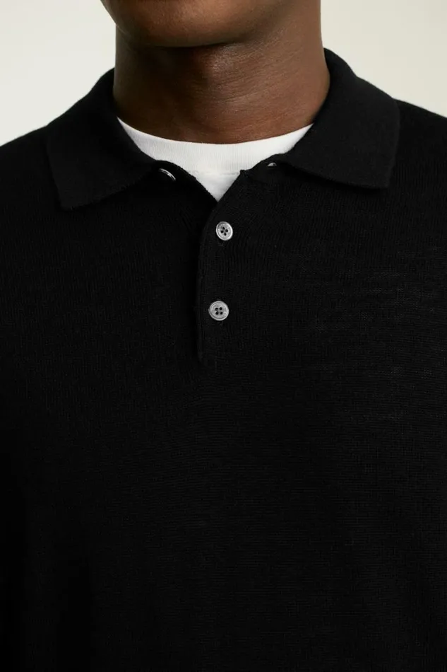 Men Hudson Long Sleeve Sweater Polo Black Merino Bonobos Cardigans