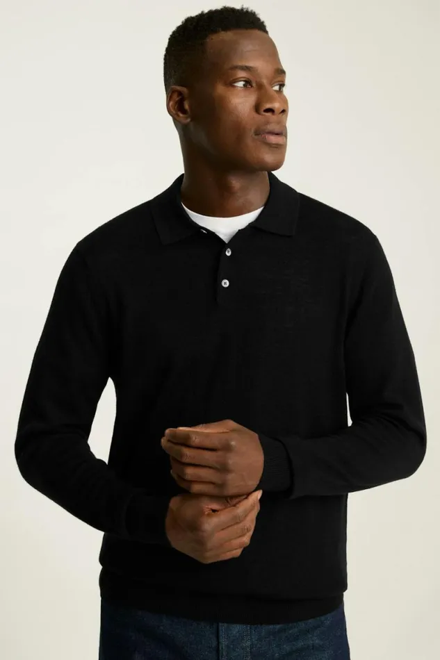 Men Hudson Long Sleeve Sweater Polo Black Merino Bonobos Cardigans