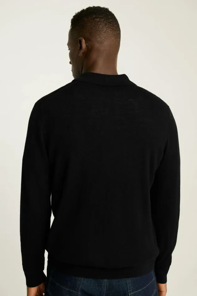 Men Hudson Long Sleeve Sweater Polo Black Merino Bonobos Cardigans