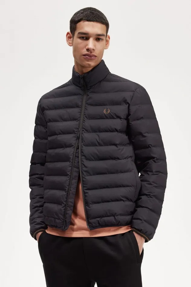 Men Insulated Jacket Black Fred Perry Coats and Jackets