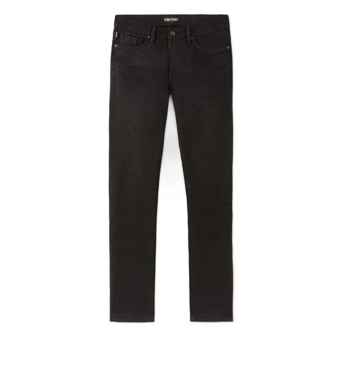 Men Jeans Tom Ford Straight Fit Stretch Japanese Selvedge Denim Black