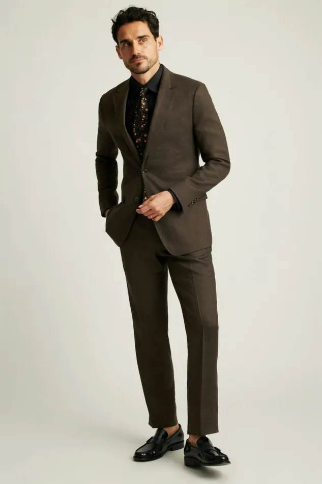 Men Jetsetter Italian Linen Suit Dark Brown Bonobos Suits