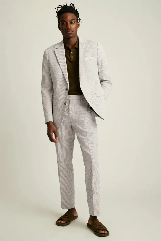 Men Jetsetter Italian Seersucker Suit Khaki And White Stripe Bonobos Suits