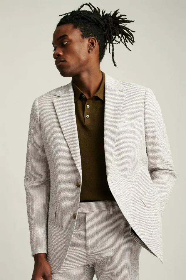 Men Jetsetter Italian Seersucker Suit Khaki And White Stripe Bonobos Suits