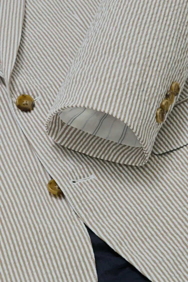 Men Jetsetter Italian Seersucker Suit Khaki And White Stripe Bonobos Suits
