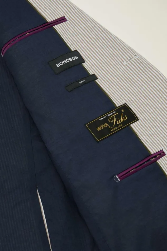 Men Jetsetter Italian Seersucker Suit Khaki And White Stripe Bonobos Suits
